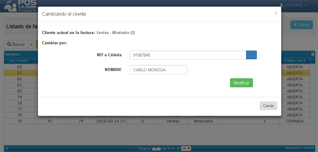 Cambiando cliente de una factura