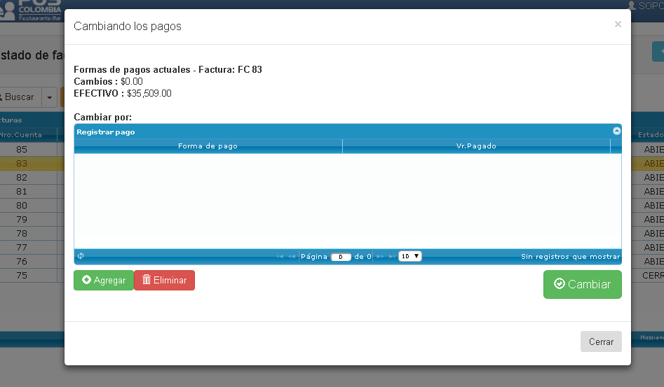 Cambiando pagos a una factura