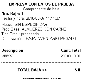 Comprobante de la baja