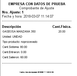 Comprabante de un ajuste al inventario