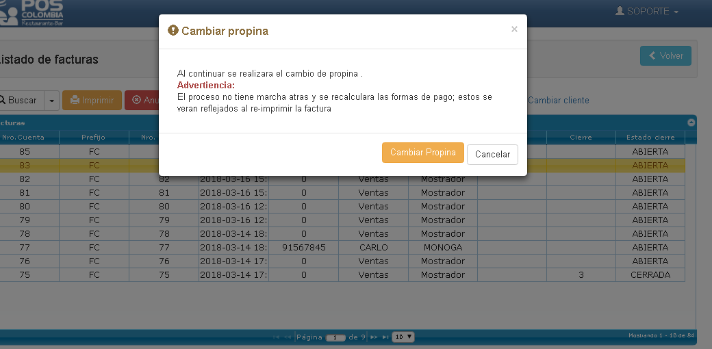 Modificación de Propinas