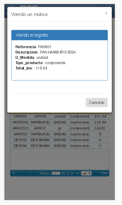 Inventario - mostrar el registro