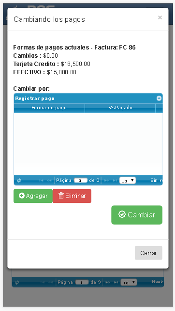 Cambiando forma de pago a factura